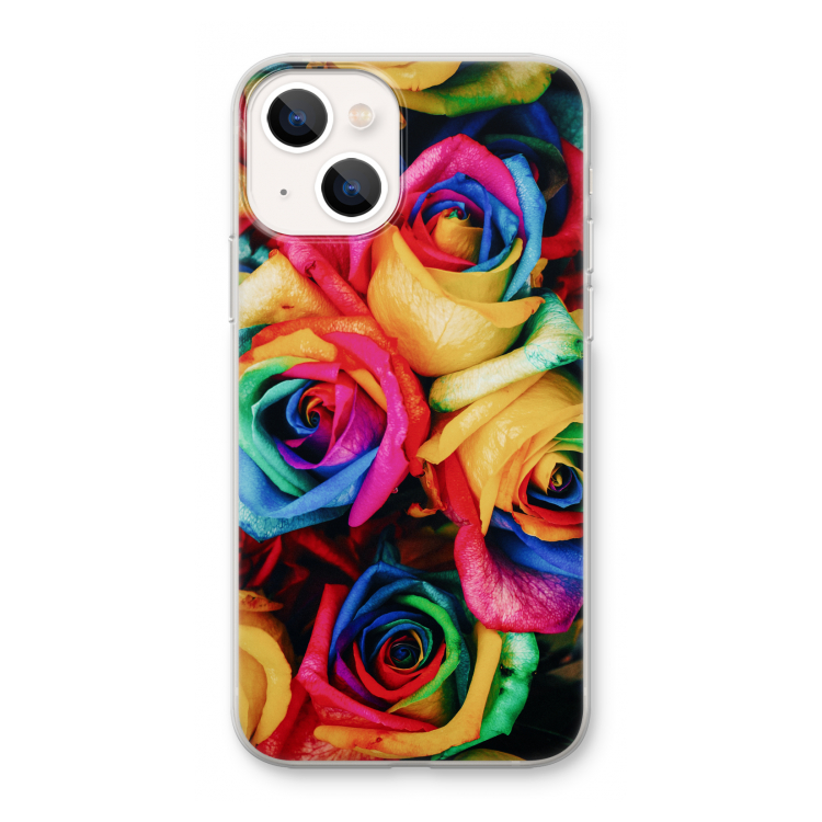 Neon bloemen: iPhone 13 mini Transparant Hoesje