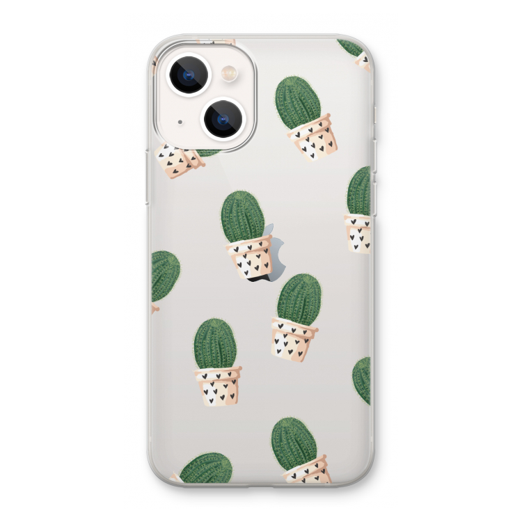 Cactusprint roze: iPhone 13 mini Transparant Hoesje