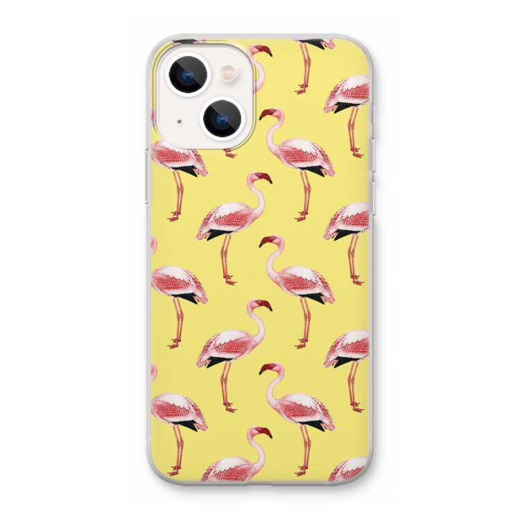 Flamingo's geel: iPhone 13 mini Transparant Hoesje