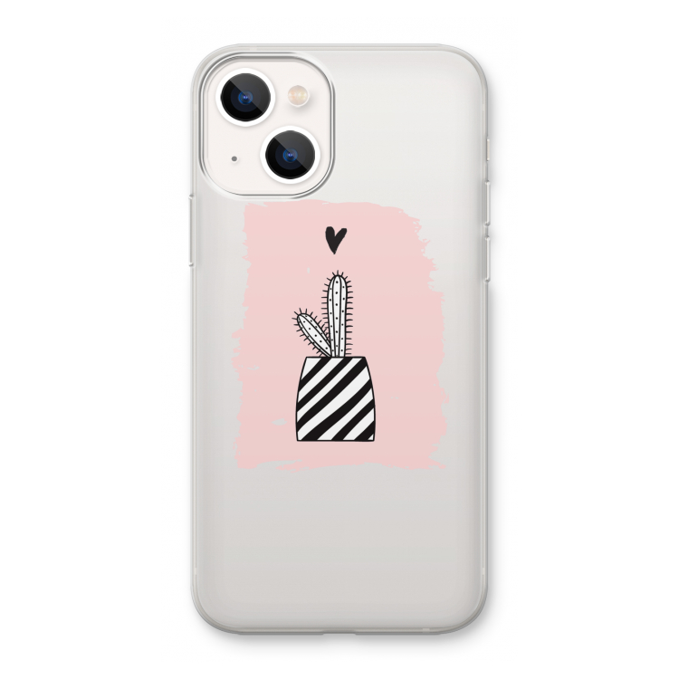 Zwart-wit cactus: iPhone 13 mini Transparant Hoesje