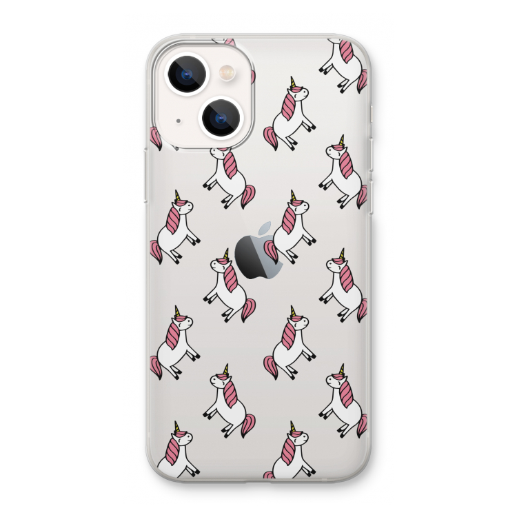 Eenhoorns overal: iPhone 13 mini Transparant Hoesje