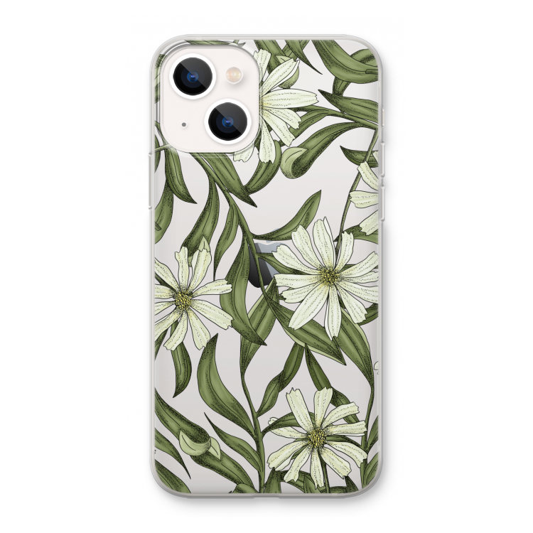 Wit bloemenpatroon: iPhone 13 mini Transparant Hoesje