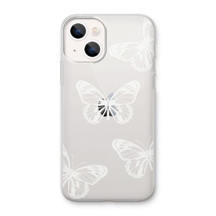 White butterfly: iPhone 13 mini Transparant Hoesje