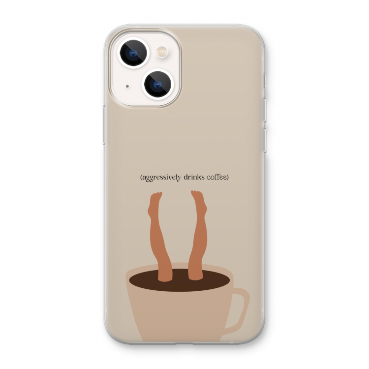 Aggressively drinks coffee: iPhone 13 mini Transparant Hoesje