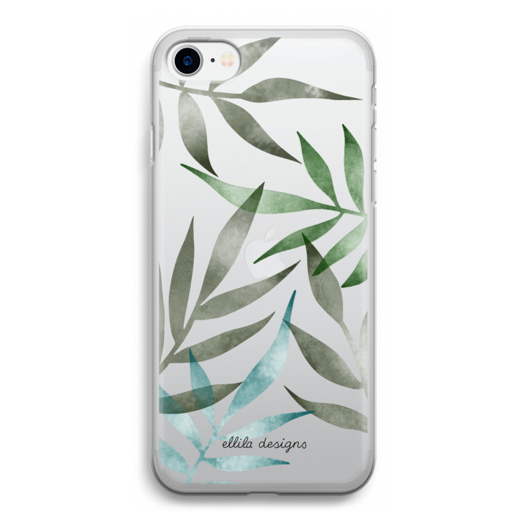 Tropical watercolor leaves: iPhone SE 2020 Transparant Hoesje