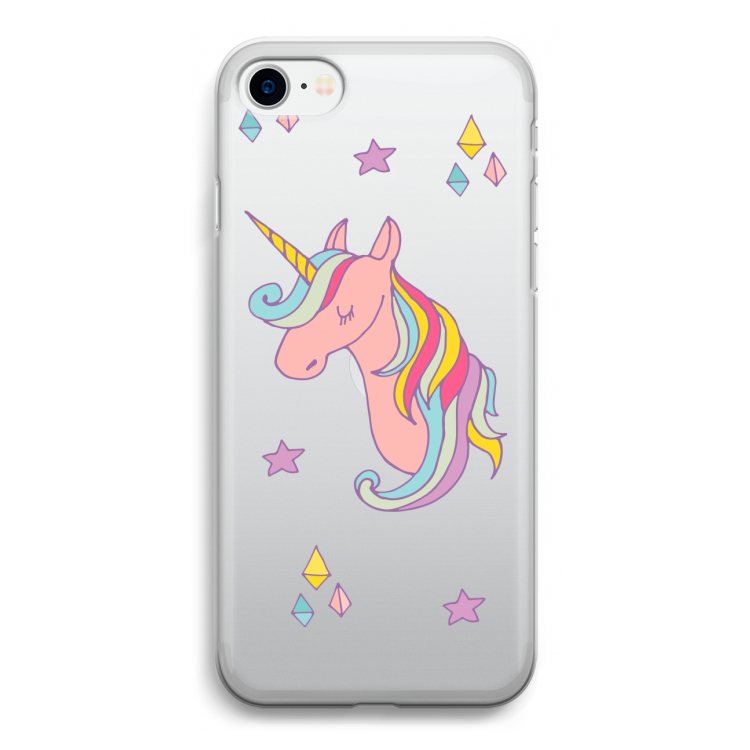 Roze eenhoorn: iPhone SE 2020 Transparant Hoesje