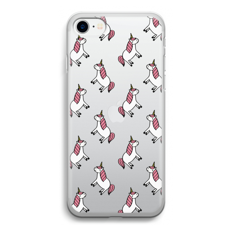 Eenhoorns overal: iPhone SE 2020 Transparant Hoesje