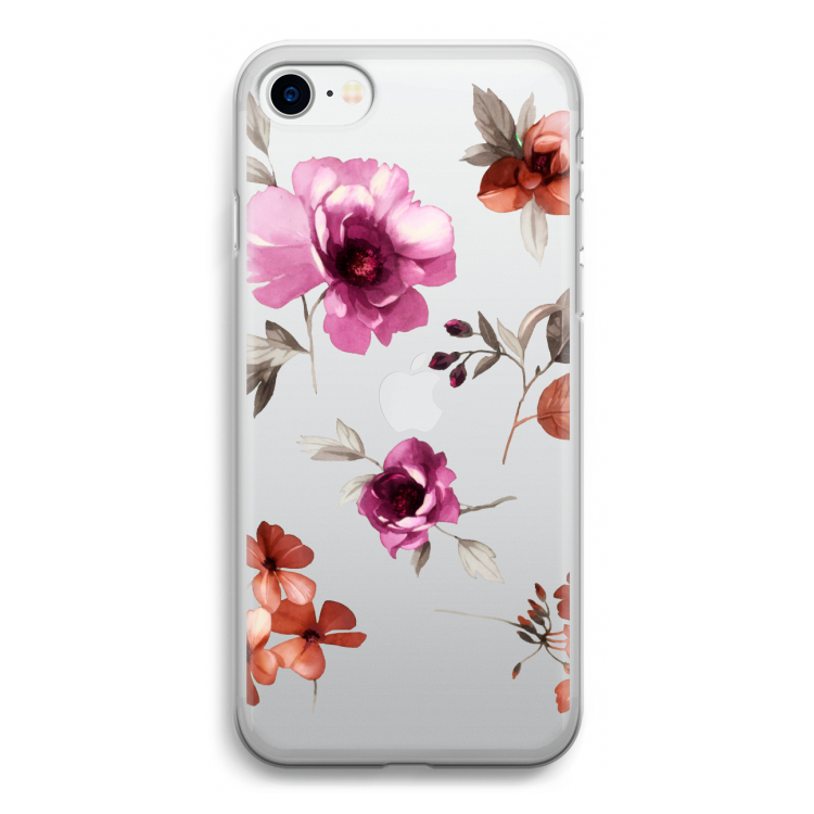 Geschilderde bloemen: iPhone SE 2020 Transparant Hoesje