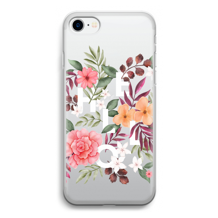 Hello in flowers: iPhone SE 2020 Transparant Hoesje