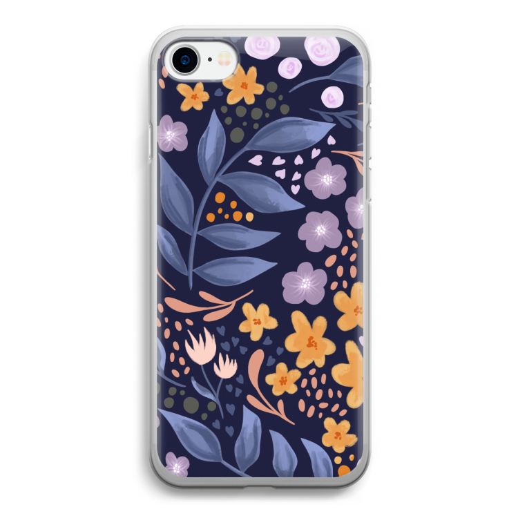Flowers with blue leaves: iPhone SE 2020 Transparant Hoesje