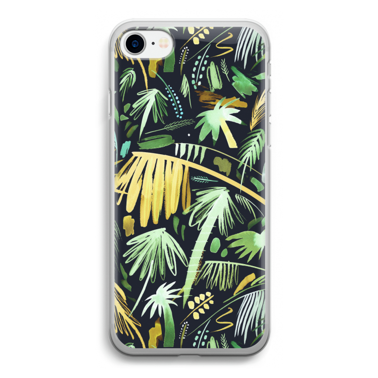 Tropical Palms Dark: iPhone SE 2020 Transparant Hoesje