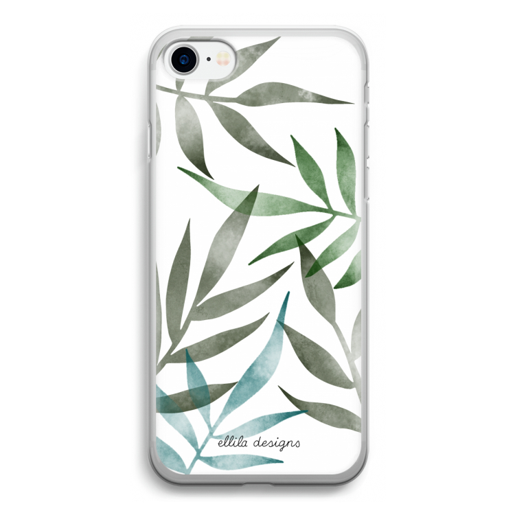 Tropical watercolor leaves: iPhone SE 2020 Transparant Hoesje