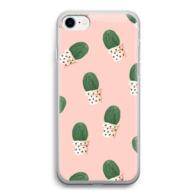 Cactusprint roze: iPhone SE 2020 Transparant Hoesje