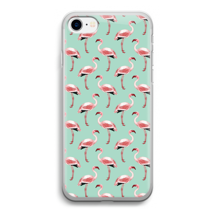 Flamingoprint groen: iPhone SE 2020 Transparant Hoesje