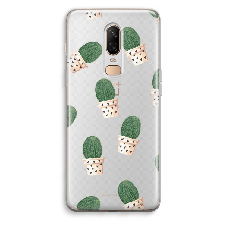 Cactusprint roze: OnePlus 6 Transparant Hoesje