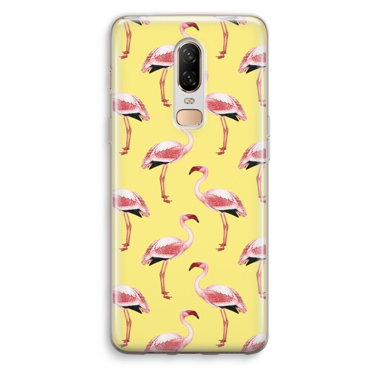 Flamingo's geel: OnePlus 6 Transparant Hoesje