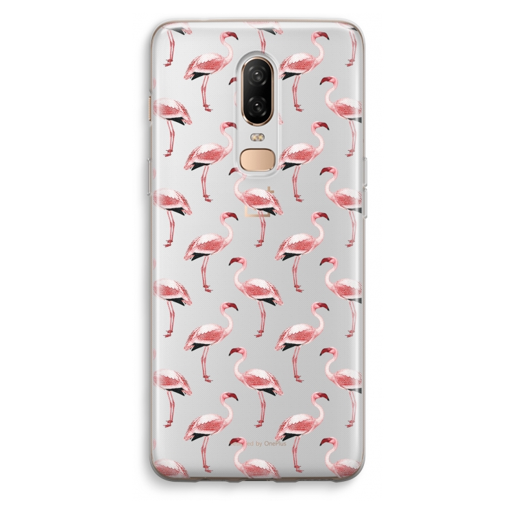 Flamingoprint groen: OnePlus 6 Transparant Hoesje