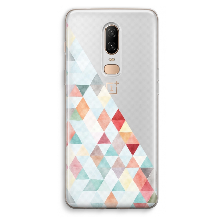Gekleurde driehoekjes pastel: OnePlus 6 Transparant Hoesje
