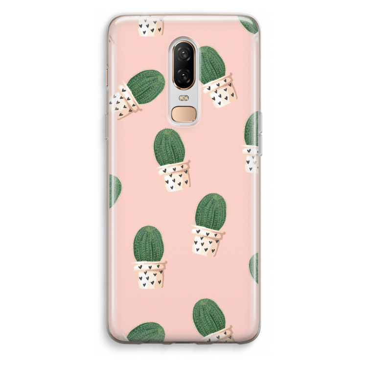 Cactusprint roze: OnePlus 6 Transparant Hoesje