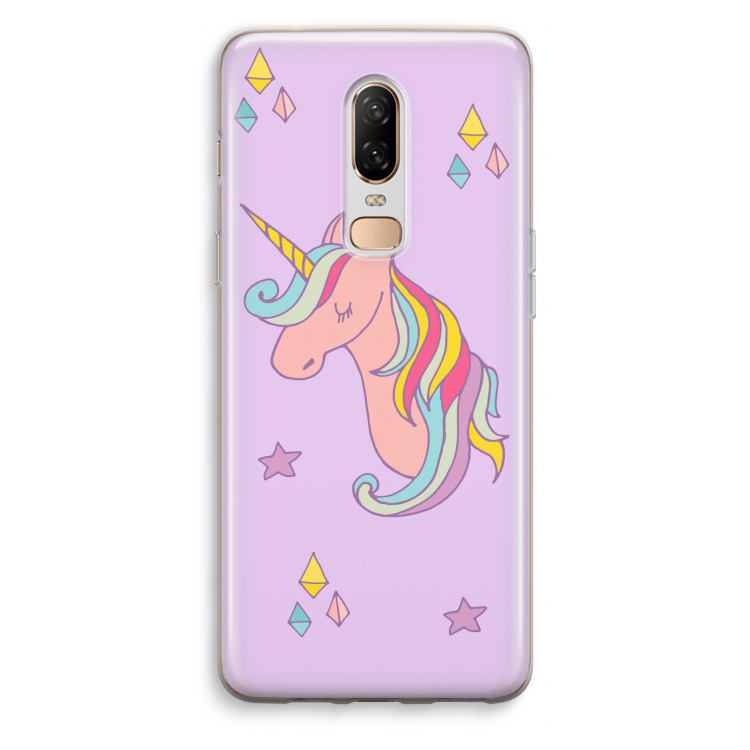 Roze eenhoorn: OnePlus 6 Transparant Hoesje