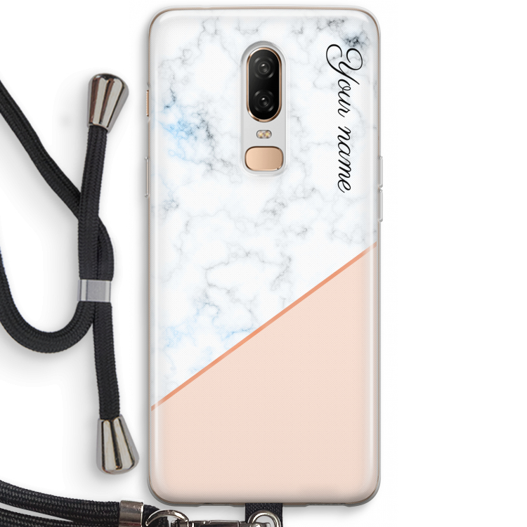 Marmer in stijl: OnePlus 6 Transparant Hoesje met koord