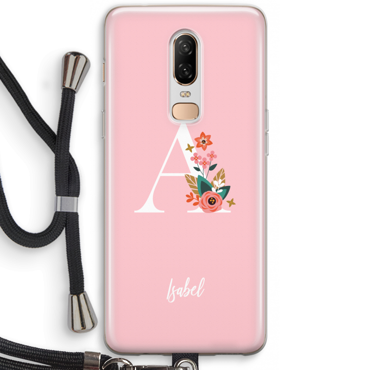 Pink Bouquet: OnePlus 6 Transparant Hoesje met koord