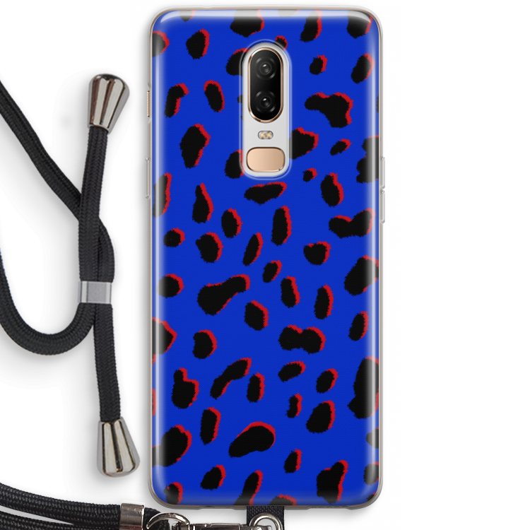 Blue Leopard: OnePlus 6 Transparant Hoesje met koord