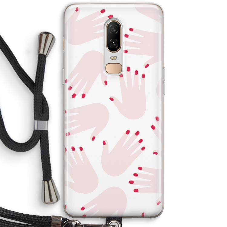 Hands pink: OnePlus 6 Transparant Hoesje met koord