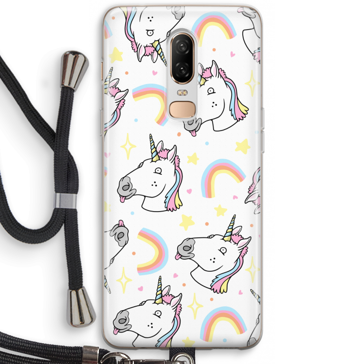 Rainbow Unicorn: OnePlus 6 Transparant Hoesje met koord