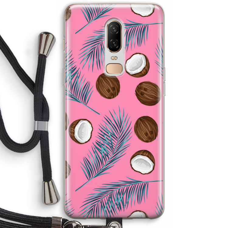 Kokosnoot roze: OnePlus 6 Transparant Hoesje met koord
