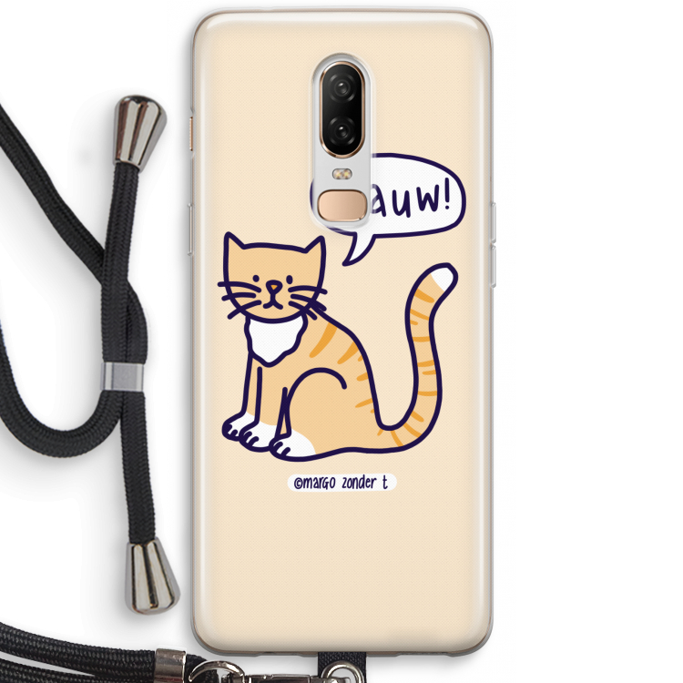 Miauw: OnePlus 6 Transparant Hoesje met koord