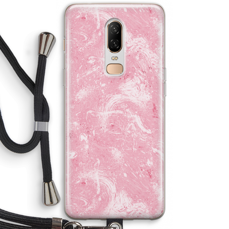 Abstract Painting Pink: OnePlus 6 Transparant Hoesje met koord