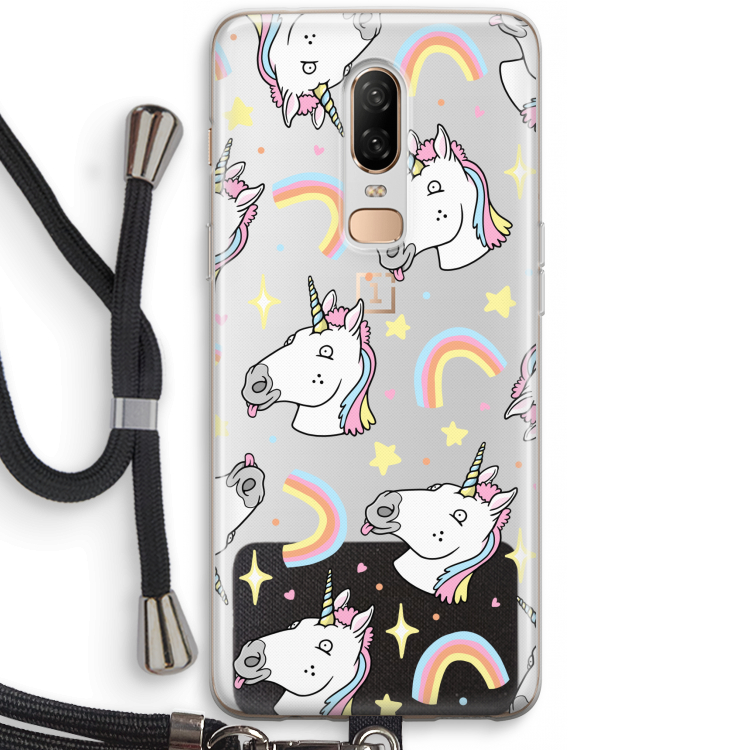 Rainbow Unicorn: OnePlus 6 Transparant Hoesje met koord