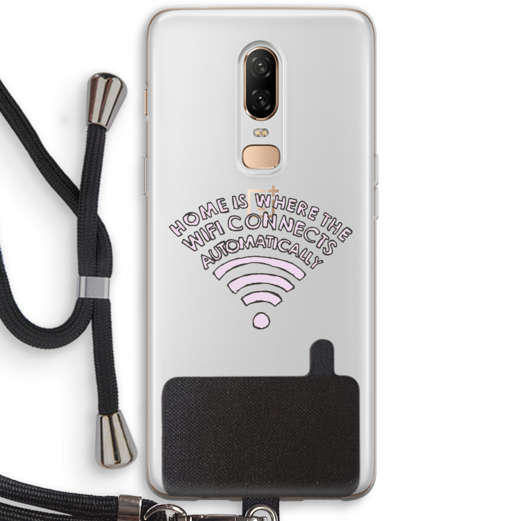Home Is Where The Wifi Is: OnePlus 6 Transparant Hoesje met koord