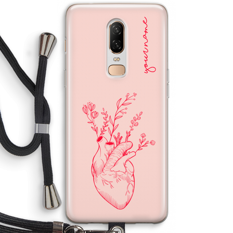 Blooming Heart: OnePlus 6 Transparant Hoesje met koord