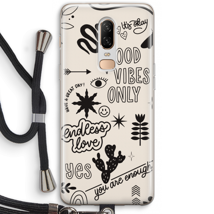 Good vibes: OnePlus 6 Transparant Hoesje met koord