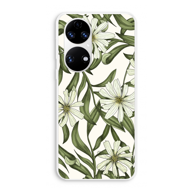 Wit bloemenpatroon: Huawei P50 Transparant Hoesje