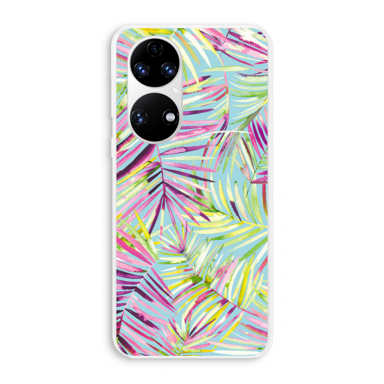 Tropical Palms Blue: Huawei P50 Transparant Hoesje