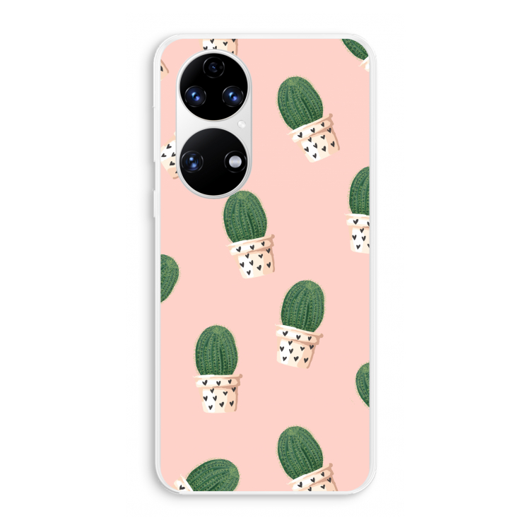 Cactusprint roze: Huawei P50 Transparant Hoesje