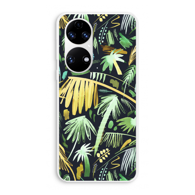 Tropical Palms Dark: Huawei P50 Transparant Hoesje