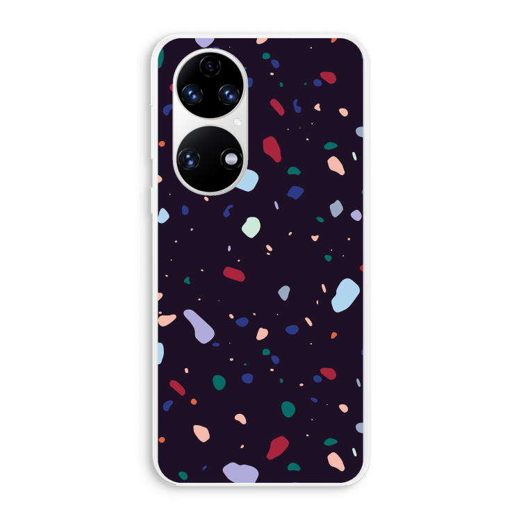 Dark Rounded Terrazzo: Huawei P50 Transparant Hoesje