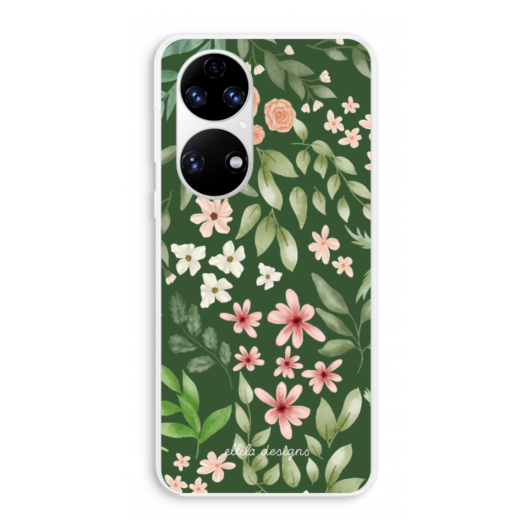 Botanical green sweet flower heaven: Huawei P50 Transparant Hoesje
