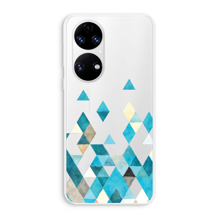 Gekleurde driehoekjes blauw: Huawei P50 Transparant Hoesje