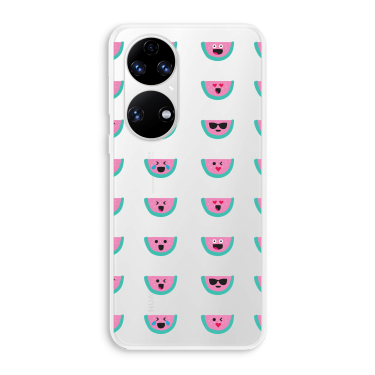 Smiley watermeloenprint: Huawei P50 Transparant Hoesje