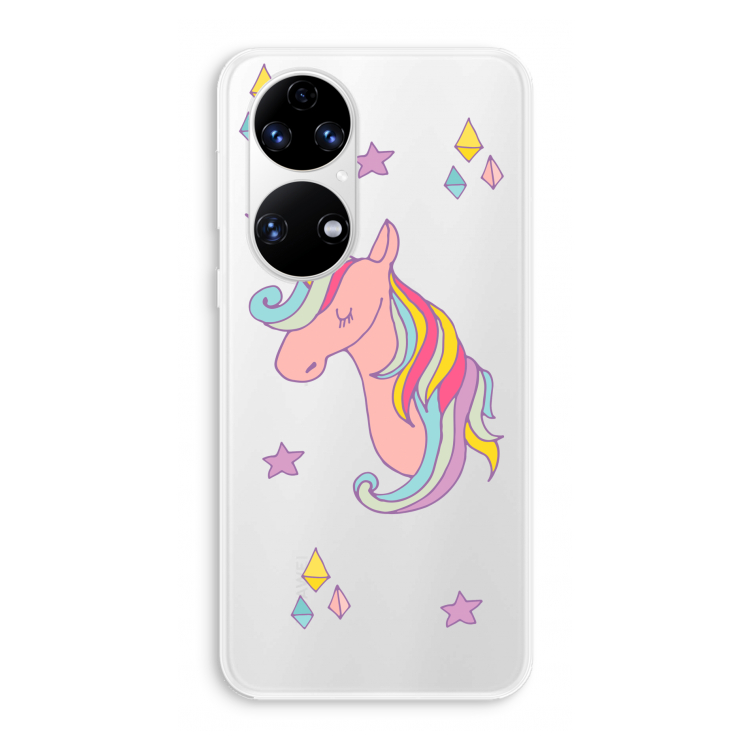 Roze eenhoorn: Huawei P50 Transparant Hoesje