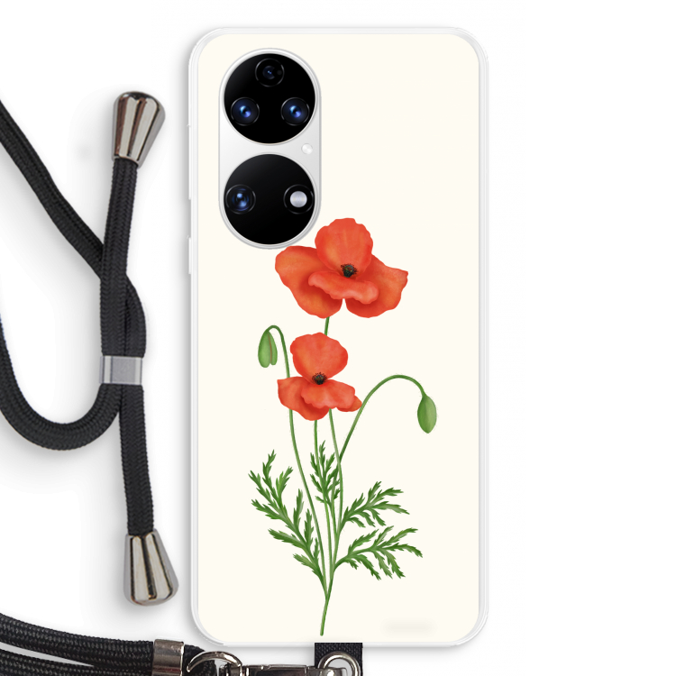 Red poppy: Huawei P50 Transparant Hoesje met koord