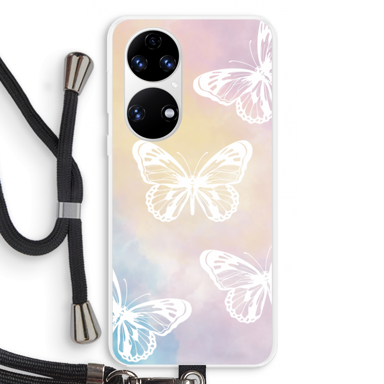 White butterfly: Huawei P50 Transparant Hoesje met koord