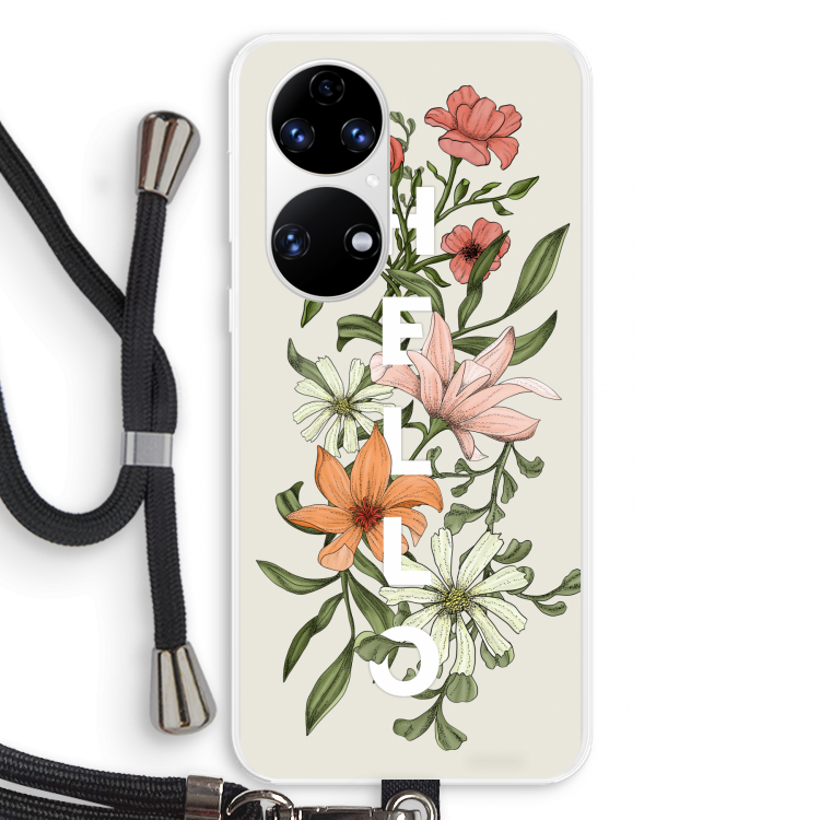 Hello bloemen: Huawei P50 Transparant Hoesje met koord