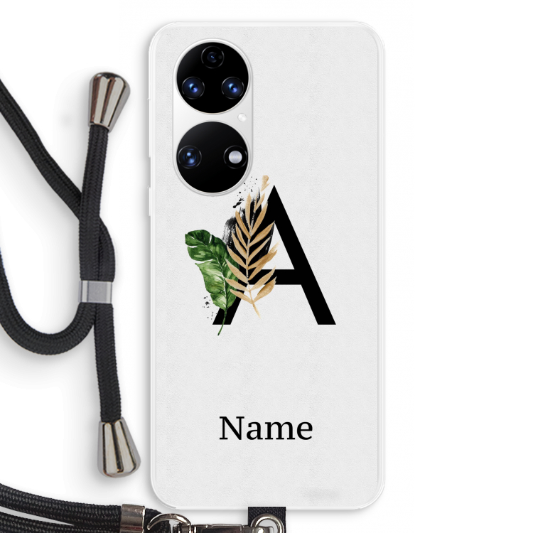 Charcoal Flora: Huawei P50 Transparant Hoesje met koord