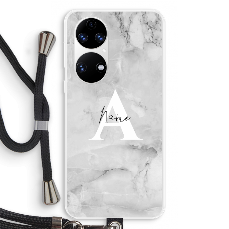 Ivory Marble: Huawei P50 Transparant Hoesje met koord